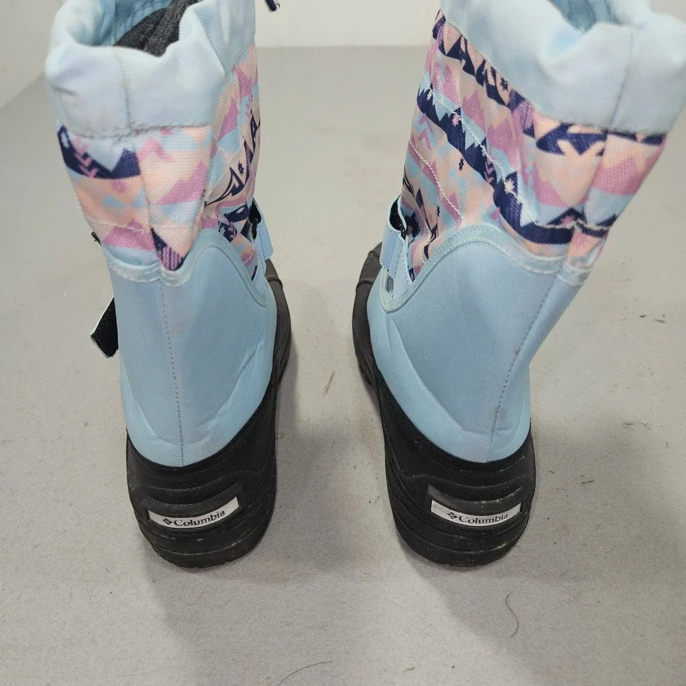 Columbia Powderbug Plus II Snow Boots Blue Mountain Print Sz 5 Youth